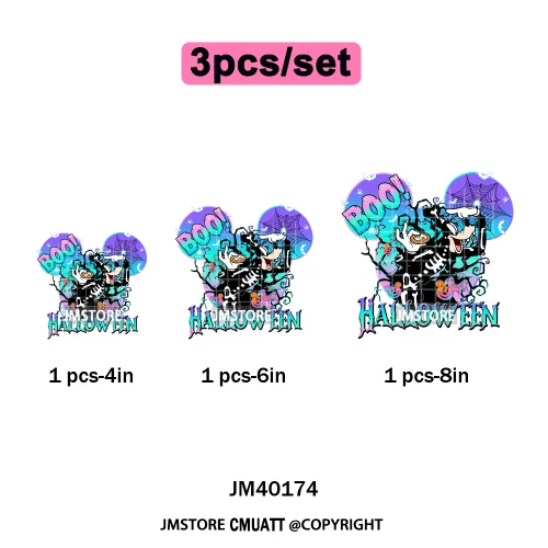 Colorful Cute Cartoon Animal Boo Skeleton Halloween Season Iron on DTF Washable Transfers Stickers Ready to Press for Textile
