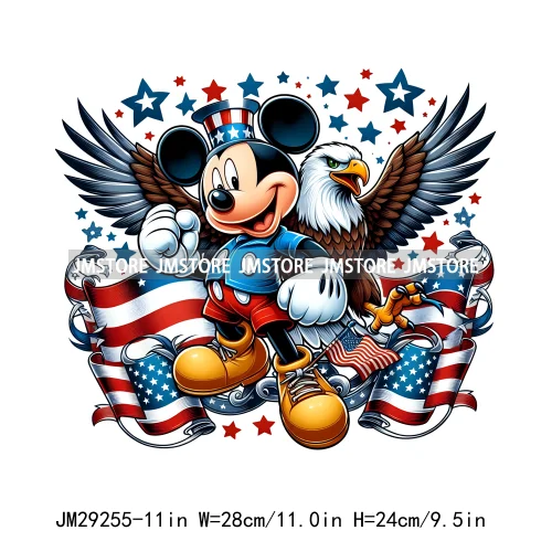 Washable Cartoon Animal 4th Of July Independence Day Freedom Iron On DTF Transfers Stickers Ready To Press For Clothing