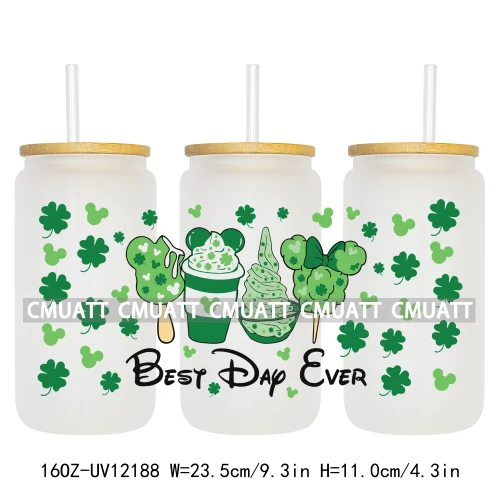 Cartoon St Patricks' Day Lucky Shamrock Animals 16OZ UV DTF Cup Wrap Sticker Custom Label Waterproof Logo For Libbey Glass Can