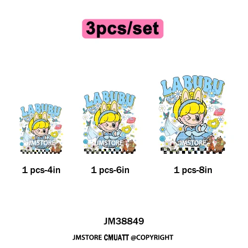 Cartoon Princess Girly Flowers Checkered Doll Characters Iron on DTF Washable Heat Transfer Stickers Ready to Press for Clothing