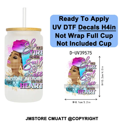 Fashion Girl Praying Black Women UV DTF Decals Ready To Apply Waterproof Transfer Stickers DIY Crafts For 16OZ Libbey Glass Can