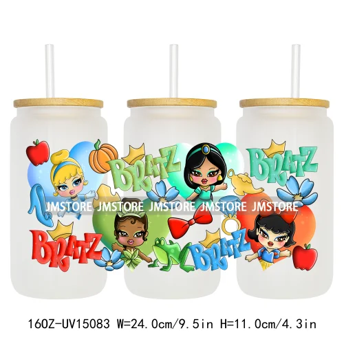 Fashion Princess Monster Doll 16OZ UV DTF Cup Wraps Ready To Apply Waterproof Transfer Stickers For Libbey Glass Can Tumbler