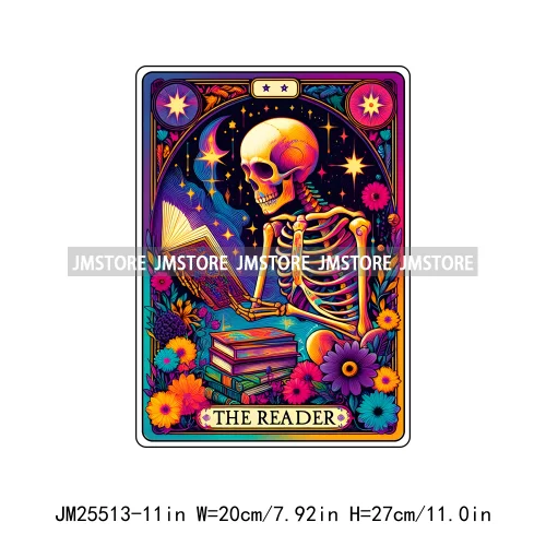 New Drama Queen Teacher Reader Smoker Flower Skull Humor Gothic Tarot Card DTF Iron On Heat Press Transfer Stickers For Clothing