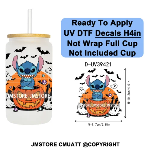 Witch Cartoon Horror Halloween Mummy UV DTF Transfer Stickers Decals Ready To Apply Waterproof For 16OZ Libbey Glass Can Tumbler
