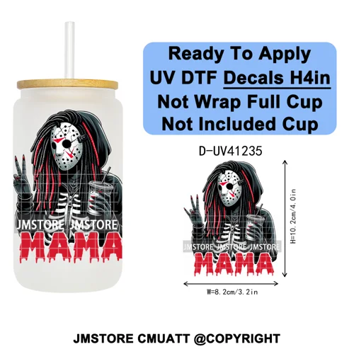 Spooky Mama Skullface Halloween UV DTF Decals Ready To Apply Waterproof Transfer Stickers DIY Crafts For 16OZ Libbey Glass Can