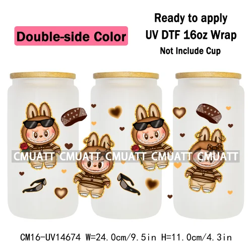 Double Sided Color UV DTF Cup Wraps 16OZ Wholesale Custom Bulk Waterproof Cartoon Cute Monster Coquette Bow DIY Craft Mug Glass