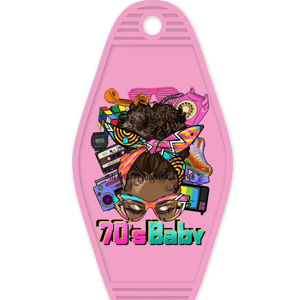 Afro Messy Bun 80's Baby High Quality WaterProof UV DTF Sticker For Motel Hotel Keychian Lady Hustler Black Woman