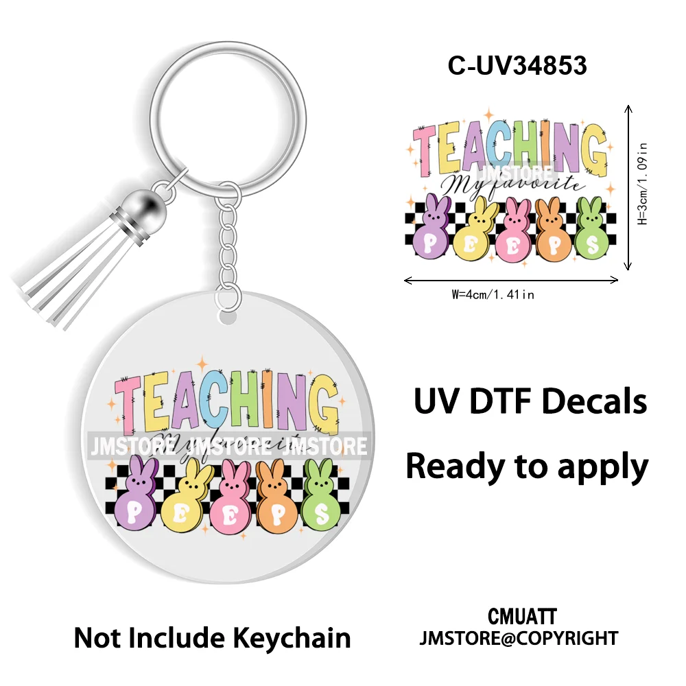 Happy Easter School Teacher Life Retro Coquette Easter Bunny WaterProof UV DTF Sticker For Round Circle Acrylic Keychain Keyring