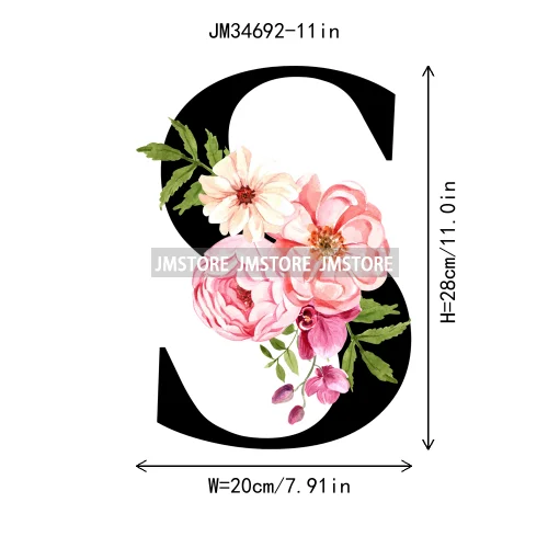 Flower Alphabet Name Monogram Floral Single Letter Illustration Sets Iron On DTF Transfers Stickers Ready To Press For Hoodies