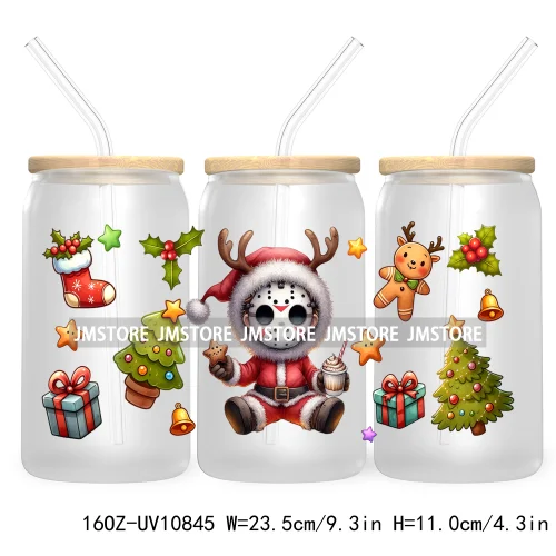 Christmas Movie Killer UV DTF Cup Wrap For Libbey Glass Can Transfer Stickers Waterproof Custom Labels Scary Horror Friends