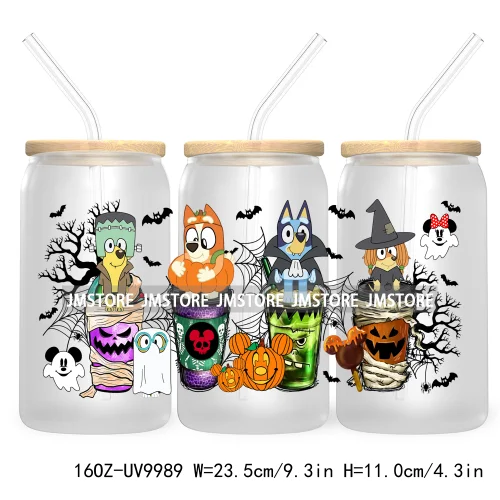 Halloween Coffee Cups UV DTF Sticker For 16OZ Libbey Glass Cup Can Cartoon Princess Wrap Transfer Stickers Custom Labels Logo