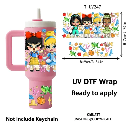 Princess Mirror Coquette Bow Family Vacation UV DTF Wraps Ready To Use Transfer Stickers Waterproof For Mini Tumbler Keychain