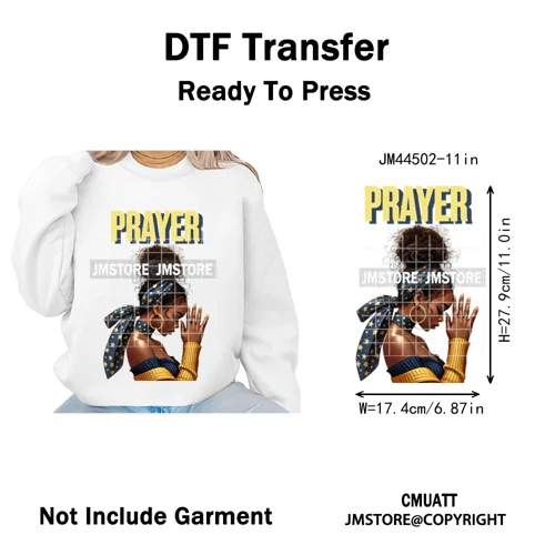 Afro Girls Prayer Jesus Faith Love Magic Christian Women Iron on Washable DTF Heat Transfers Stickers Ready to Press for Clothes