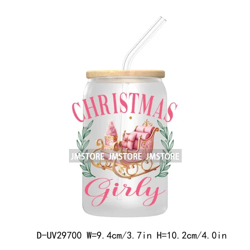 Just A Girl Who Loves Christmas UV DTF Transfer Stickers Decals For Libbey Cold Cups Mugs Tumbler Xmas Santa Coquette Bow Girly