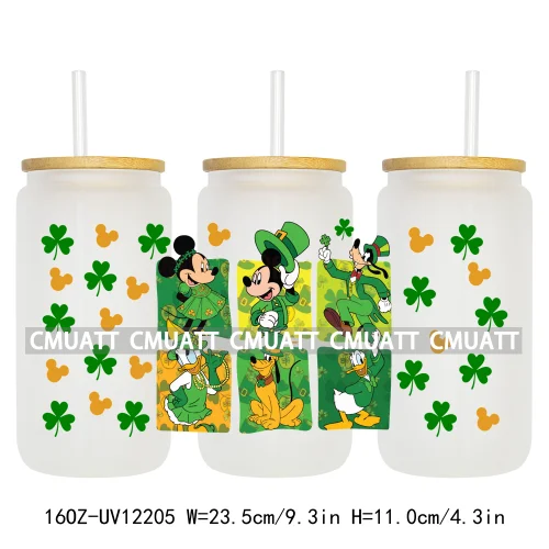 Cartoon St Patricks' Day Lucky Shamrock Animals 16OZ UV DTF Cup Wrap Sticker Custom Label Waterproof Logo For Libbey Glass Can