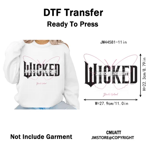 Pink and Green Magic Broomstick Witches Movie Fans Iron on Washable DTF Heat Transfers Stickers Ready to Press for Sweatshirts