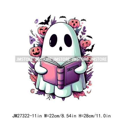 Cute Flower Ghost Bat Hey Boo Double Trouble Spooky Halloween Designs DTF Iron On Transfer Stickers Ready To Press For Clothing