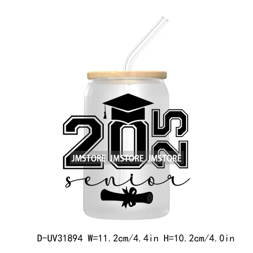 Senior 2025 College Grad UV Sticker Decals For Libbey Cold Cups Mugs Tumbler Transfer Stickers Waterproof Labels Graduation Cap