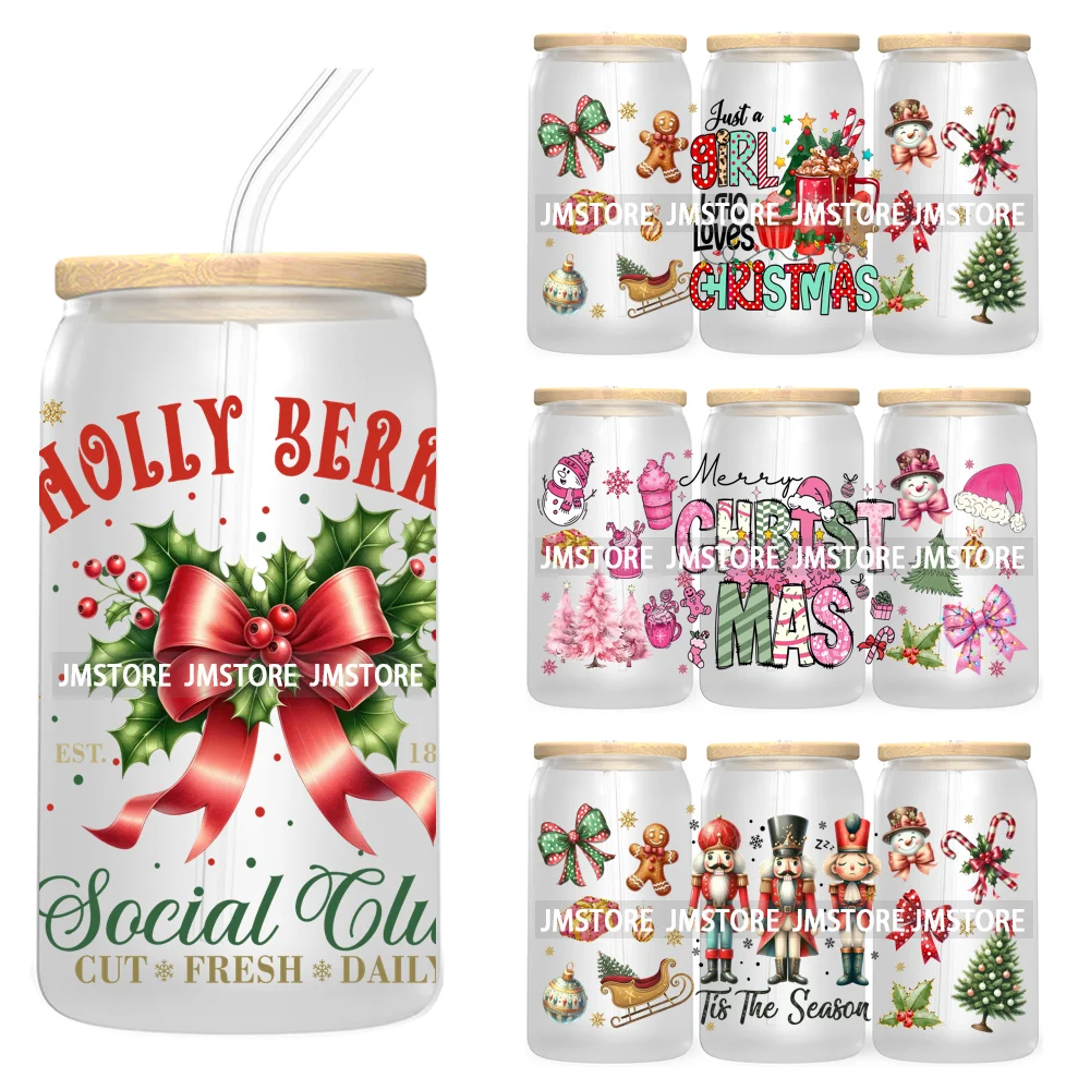 Just A Girl Who Loves Christmas UV DTF Cup Wrap For Libbey Glass Can Transfer Stickers Waterproof Custom Labels Tis The Season