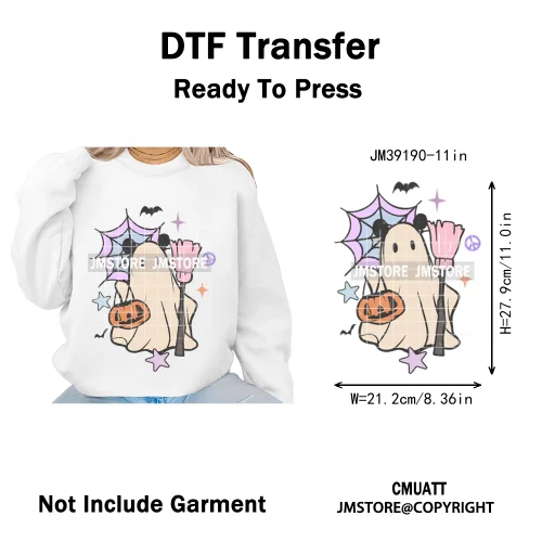 Funny Halloween Spooky Vibes Cartoon Characters Pumpkin Iron on DTF Washable Transfers Stickers Ready to Press for T-shirts Bags