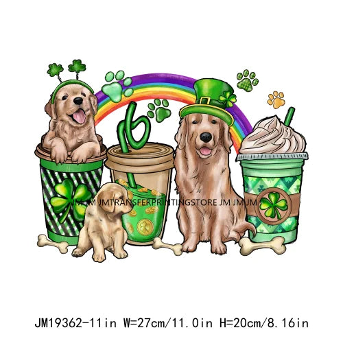 Shamrock Crusher Sassy litt lassie St Patricks Day Coffee Rainbow Gnomies Logos DTF Transfer Stickers Ready To Press For Hoodies