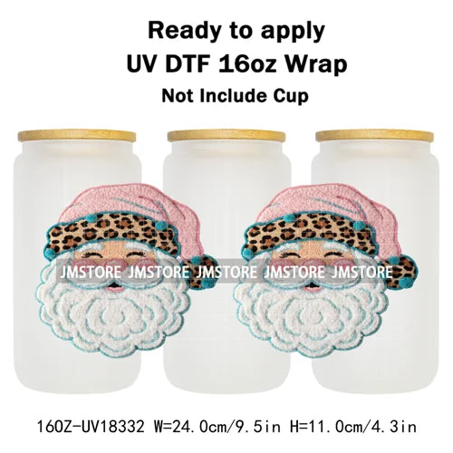 Faux Yarn Christmas Santa Claus Tree UV DTF Stickers Ready To Apply Cup Wrap Custom Labels DIY Craft For Libbey Glass Can Mugs