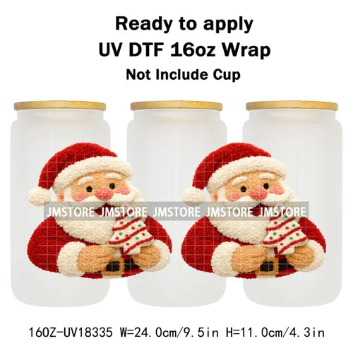 Faux Yarn Christmas Santa Claus Tree UV DTF Stickers Ready To Apply Cup Wrap Custom Labels DIY Craft For Libbey Glass Can Mugs