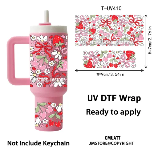 Coquette Bow Floral Seamless Book Lover Ribbon UV DTF Wraps Ready To Use Transfer Stickers Waterproof For Mini Tumbler Keychain