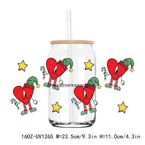 Bad Bunny Christmas 16OZ UV DTF Cup Wrap Transfers Stickers Custom Labels DIY Durable Waterproof Logo For Libbey Glass Can