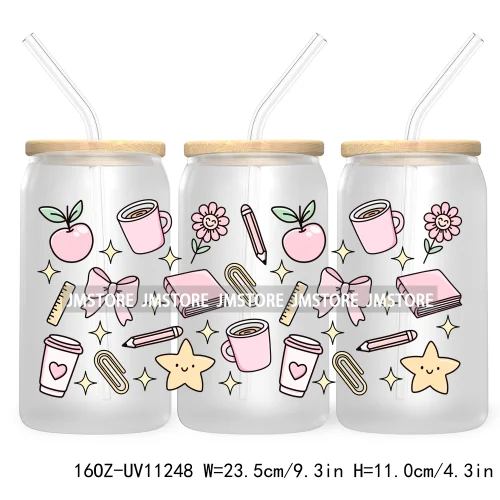 Trendy Coffee And Books Reading Floral Flowers 16OZ UV Cup Wrap DTF Transfer Stickers For Libbey Glass Can Cups Tumbler Labels