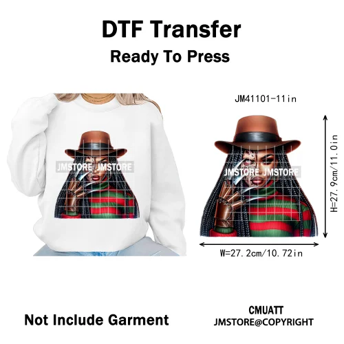 Horror Afro Mama Coffee Lover Scary Girly Killer Halloween Movie Iron on DTF Transfers Stickers Ready to Press for Textile Bags