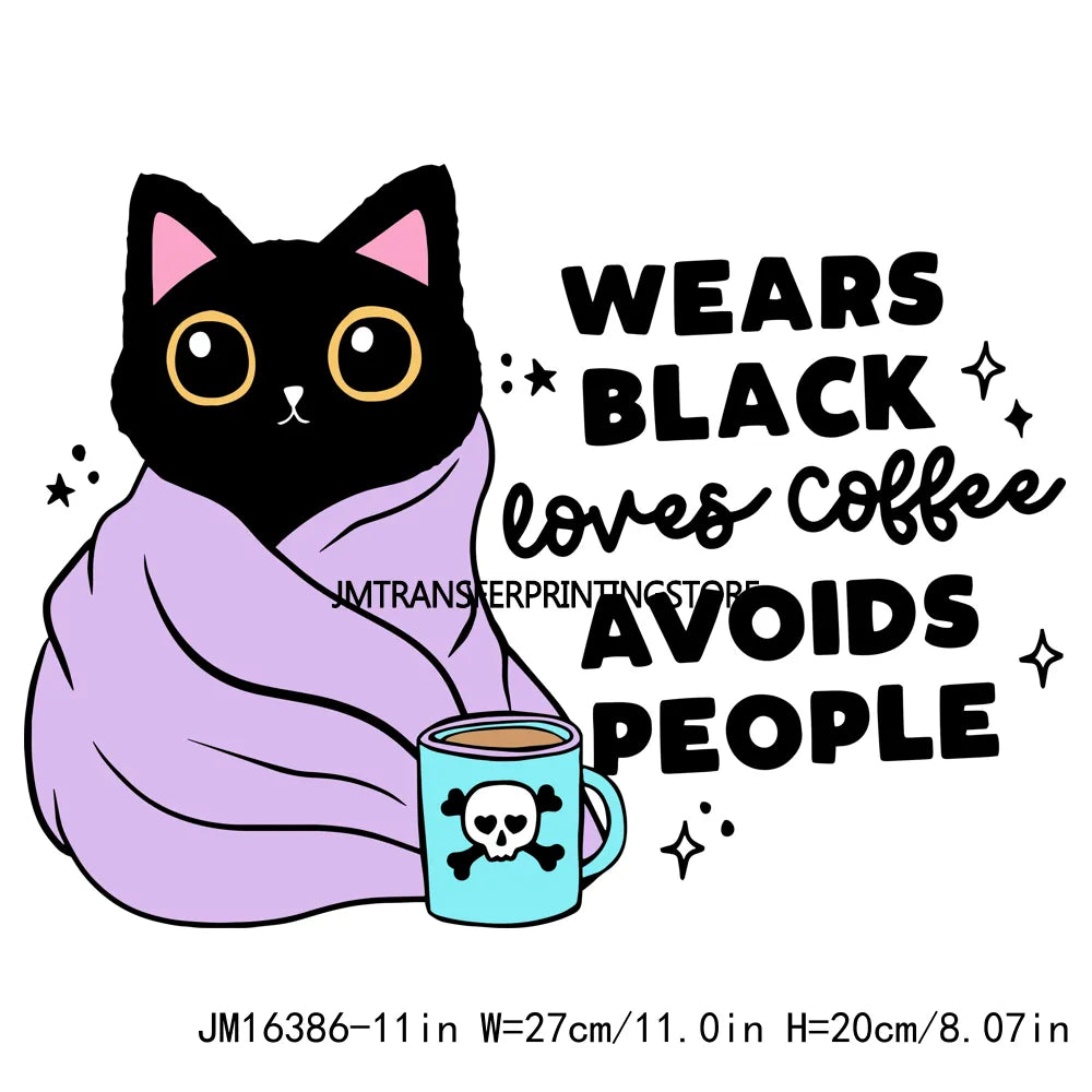 Cute Black Cat Self Care Stickers Mental Health Awareness Sarcastic Motivational Inspirational DTF Transfers Decals For Clothing