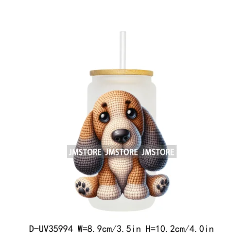 Watercolor Knitted Cute Animals UV DTF Transfer Stickers Decals Ready To Apply Waterproof For 16OZ Libbey Glass Can Cups Tumbler
