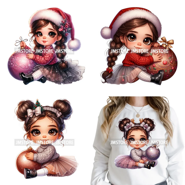 Cute Mexican Christmas Baby Girls Latina Princess Feliz Navidad ron on DTF Transfers Stickers Ready to Press for T-shirts Bags