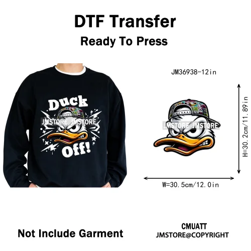 12in Cartoon Streetwear Duck Off Hip Hop Gangster Animal Vibes Iron on DTF Transfers Stickers Ready to Press for T-shirts Bags
