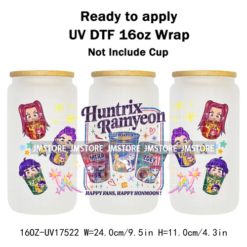 Kpop Demon Boy Band Soda Pop Hunter Girls 16OZ UV DTF Cup Wraps Ready To Apply Waterproof Transfer Stickers For Libbey Glass Can