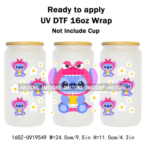 Watercolor Cartoon Character In Costumes UV DTF Wraps Ready To Apply Transfer Stickers Waterproof For 16OZ Libbey Glass Can Mugs