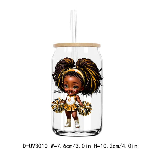 Cheer Leader Afro Black Girls UV DTF Transfers Stickers Decals For Libbey Cold Cups Mugs Tumbler Waterproof DIY Craft