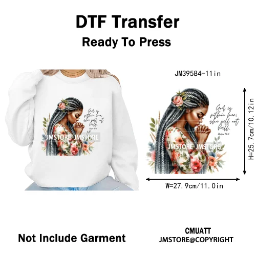 Fashion Afro Girls Pray Christian Black Boss Lady Printing Iron on DTF Washable Transfers Stickers Ready to Press for Clothes