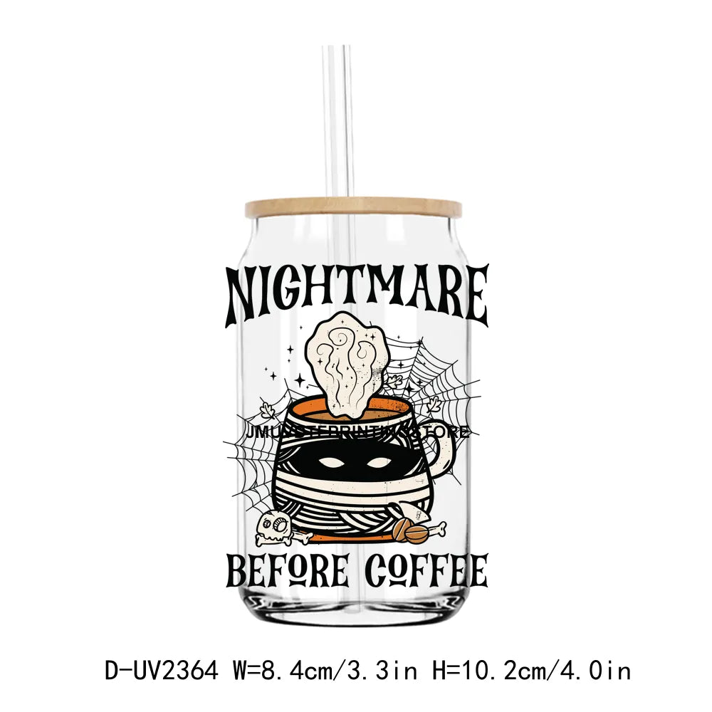 Retro Nightmare Before Coffee UV DTF Transfers Stickers Decals For Libbey Cold Cups Mugs Tumbler Waterproof DIY Craft