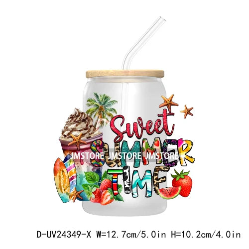 Sweet Summer Time UV DTF Transfer Sticker Decals For Libbey Glass Cold Cups Mugs Tumbler Custom Waterproof DIY Labels Watermelon