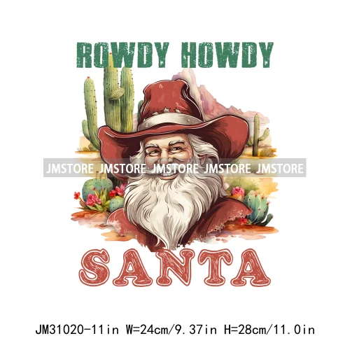 Retro Western Howdy Cowboy Santa Snowmies Cactus Merry Christmas Iron On DTF Transfers Stickers Ready To Press For Clothing