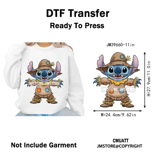 Spooky Scary Cute Cartoon Blue Animal Halloween Horror Vibes Iron on DTF Washable Transfers Stickers Ready to Press for Clothing