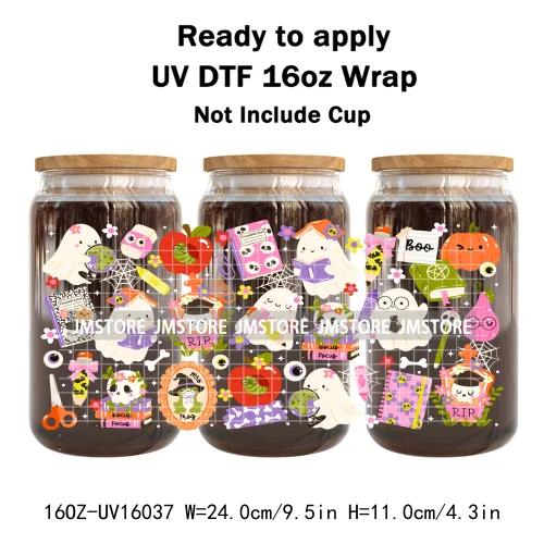 Spooky Boo Halloween Fall Bookish Ghost UV DTF Stickers Ready To Transfer Cup Wrap Custom Labels For Libbey Can Glass Tumbler