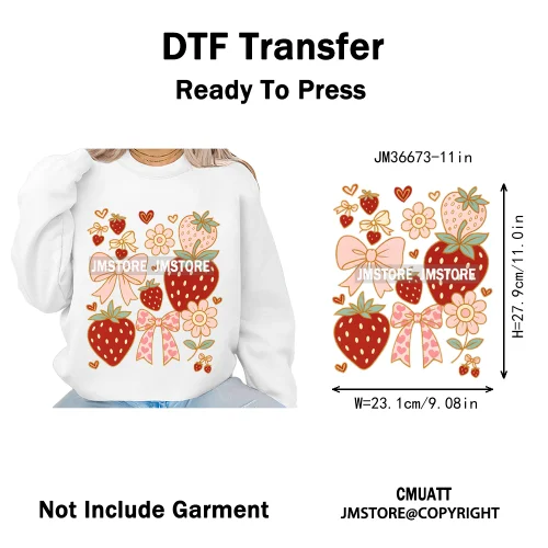 Boho Coquette Floral Strawberry Festival Vibes Summer Fruit Iron on DTF Thermal Transfer Sticker Ready to Press for Clothes Bags