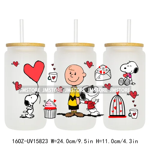 Cartoon Dog Valentine's Day UV DTF Stickers Ready to Transfer Cup Wrap Custom Labels DIY Craft For Libbey Glass Can Mug Tumbler