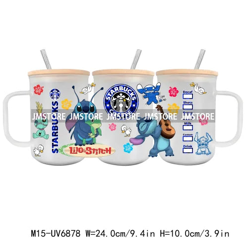 Cartoon Blue Koala Smoking UV DTF Glass Can Wrap For 15OZ Mug Glass Cup Transfer Stickers DIY Custom Logo Labels Mouse Couple