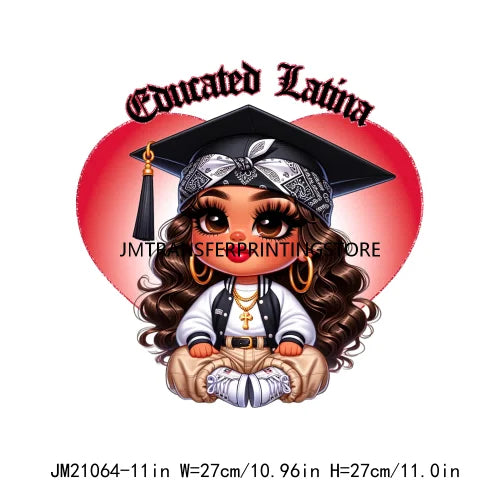 Chicana Chola Educated Latina Graduation Girl Mexican Culture Iron On Stickers Chingona y con Diploma DTF Transfers For Garment