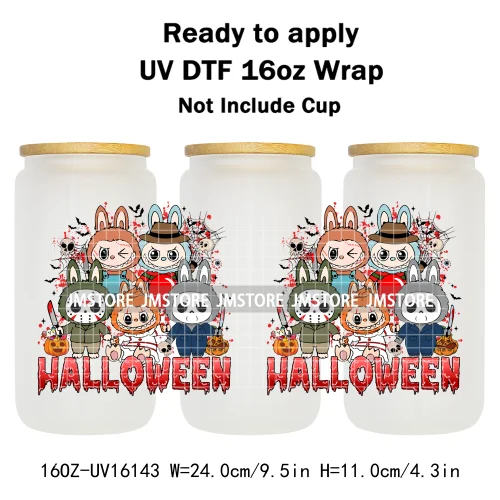 Spooky Doll Monster Characters UV DTF Stickers Fall Pumpkin Halloween Ready to Transfer Cup Wrap For Libbey Can Glass Tumblers