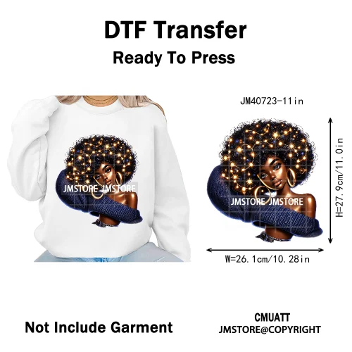 Sassy Curly Afro Women Fashion Hairstyle Urban Melanin Girls Iron on DTF Washable Transfers Stickers Ready to Press for Textile